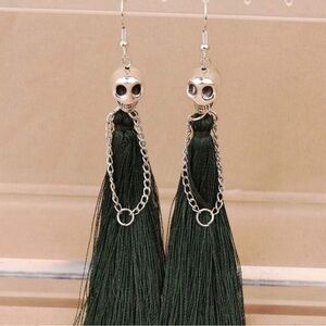 1pair Punk Style Copper Plated Skull & Tassel Dangle earrings